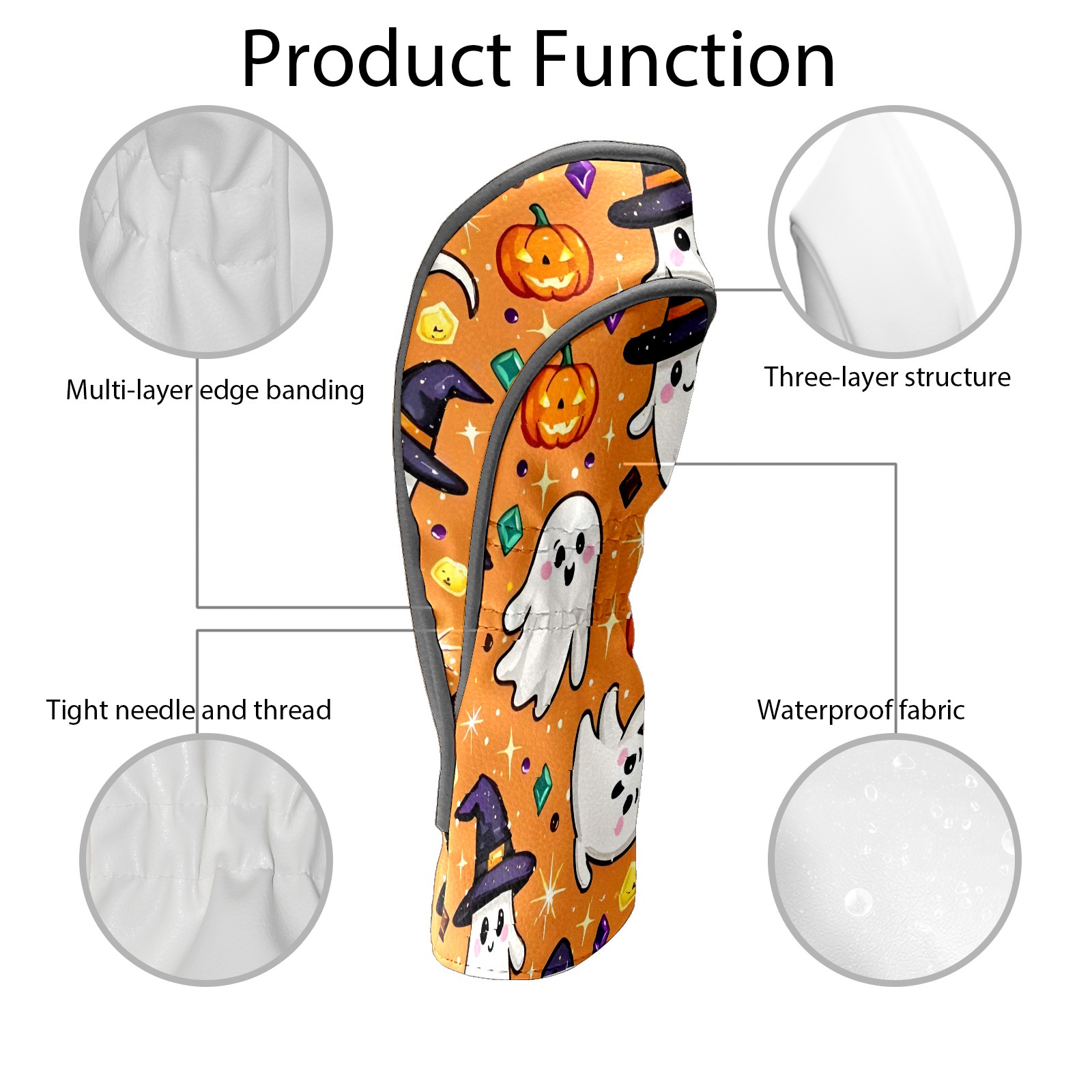 Golf Club Covers, Orange Ghost Premium PU Leather Driver Hybrid Putter Head Covers with Velvet Lining, Waterproof Golf Gifts for Men Women