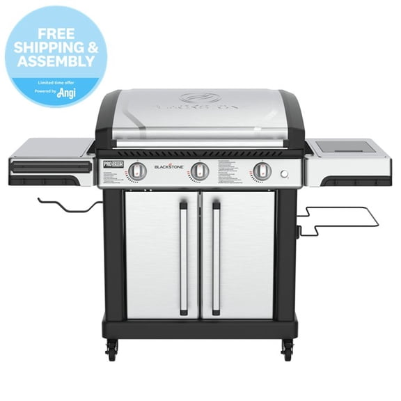 Blackstone ProSeries Outdoor Griddle, 3-Burner 28” Propane Flat Top Grill with Cabinet, Stainless Steel