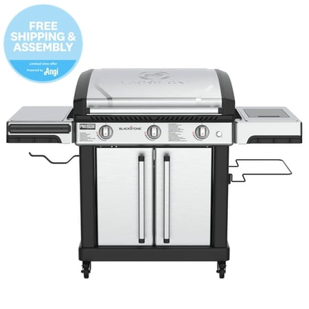 Blackstone ProSeries Outdoor Griddle, 3-Burner 28” Propane Flat Top Grill with Cabinet, Stainless Steel