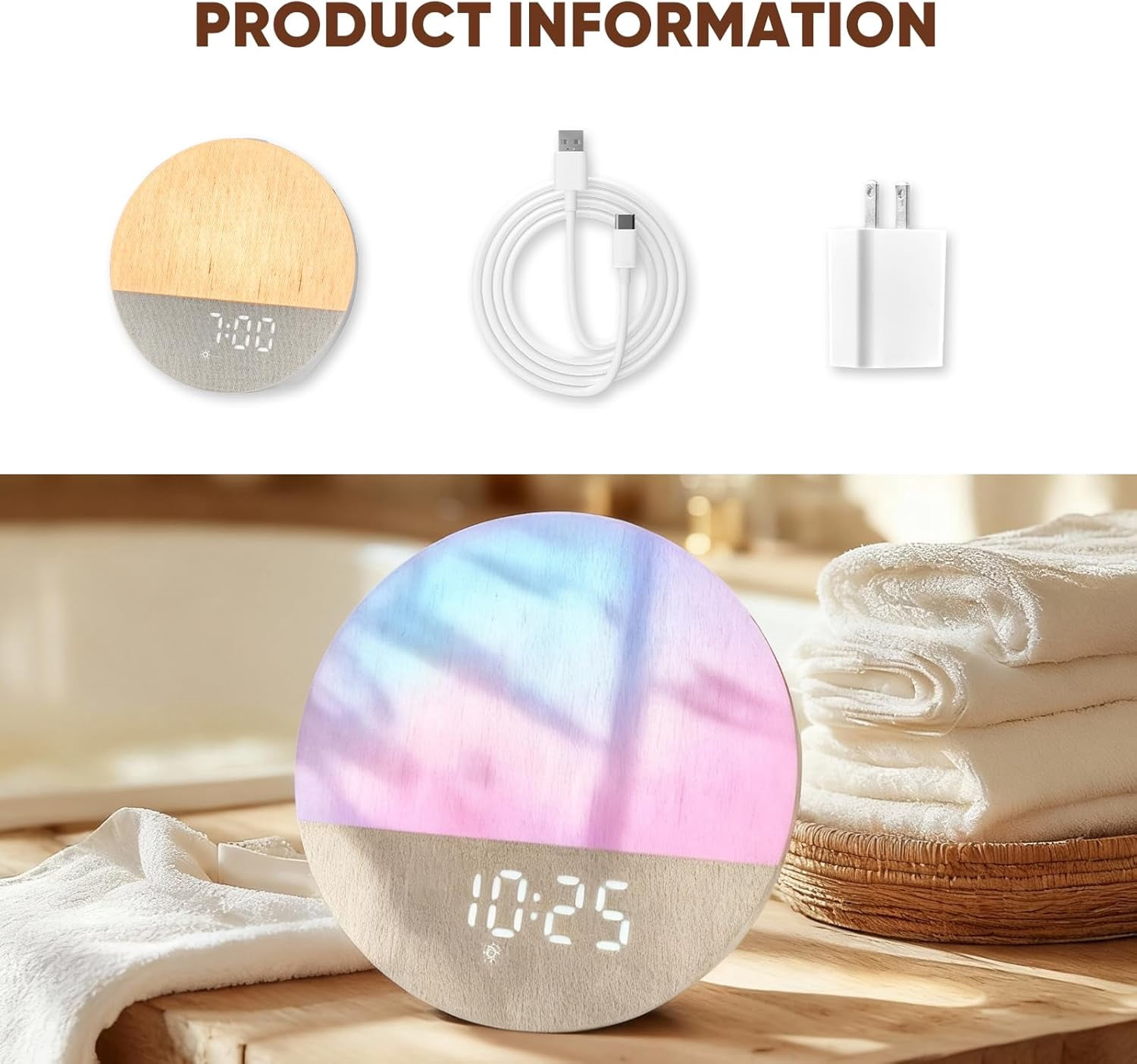 Clock Fabric Dimmable Night Light for Heavy Sleepers, Sunrise Wake Up Light, White Noise Machine for Baby, Dual Alarm Function 30 Sleep Sounds, with 17 Light Effects