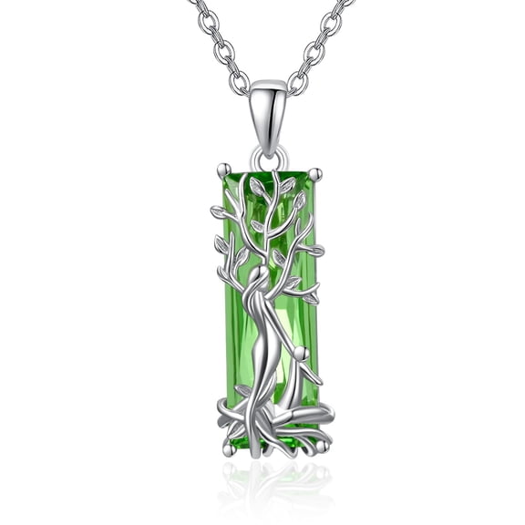 TANGPOET Tree of Life Necklace for Women 925 Sterling Silver Famliy Tree of Life Pendant Green Crystal Jewelry Gifts for Women Wife Her