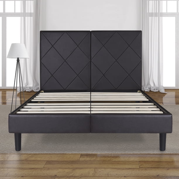 GranRest 14" Dura Metal Dark Brown Faux Leather Platform Bed, Full