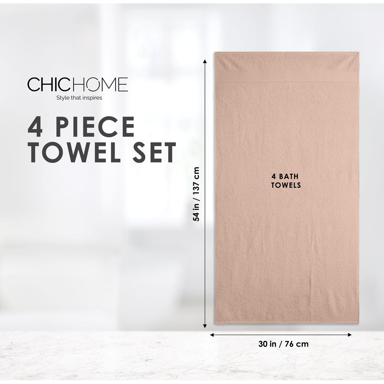Chic Home Luxurious 4-Piece 100% Pure Turkish Cotton Bath Towels 30" x 54" Dobby Border Design