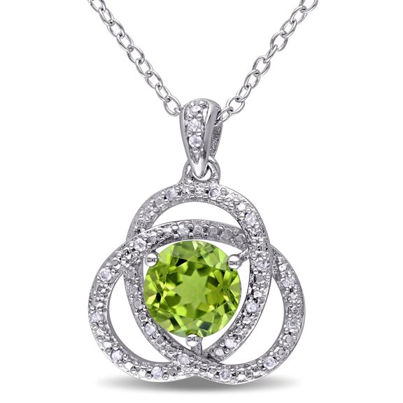 Everly Women's 1 1/2ct TGW Peridot and 1/10ct TW Diamond Sterling Silver Trillium Pendant with Chain