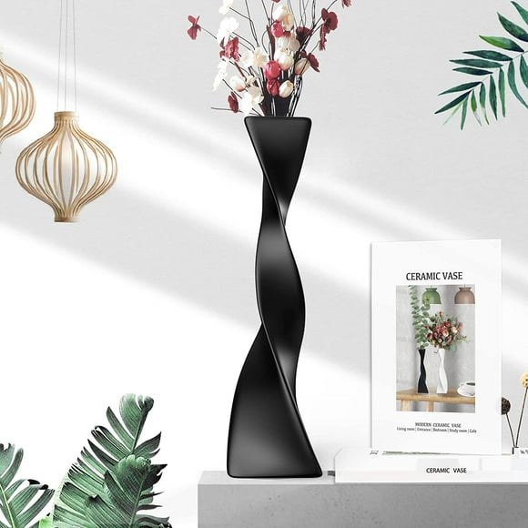 Tall Floor Vase Ceramic Vases Modern Home Decor Flower Vase for Shelf Home Décor Twisted Tall Creative Black Vase