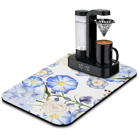Daisy Floral Coffee Drying Mat Absorbent Diatom Mud, Heat Resistant, Suitable for Kitchen Counters, Dish Drainer & Small Drying Rack Mat, 19.5x12in