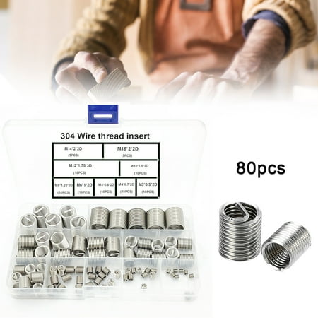 

80Pcs M3/4/5/6/8/10/12/14/16 Thread Sleeve Set Screw Sleeve Repair Tool Set