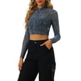 thumbnail image 4 of INSPIRE CHIC Veste Courte à Col Montant Pailleté Transparent pour Femmes Halloween Noël TP Bleu Marine, 4 of 6