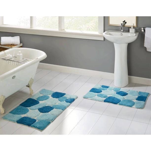 Pc Arctic Blue Bath Rug Set, Light Grey Bathroom Rug Sets
