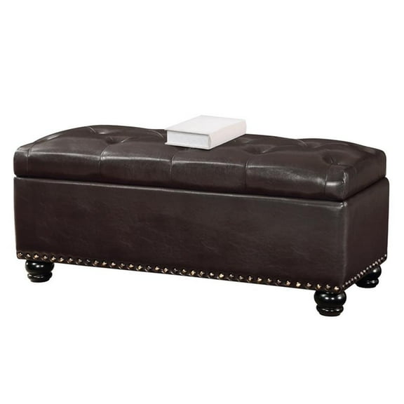 Pemberly Row Modern Storage Ottoman Bench in Espresso Faux Leather