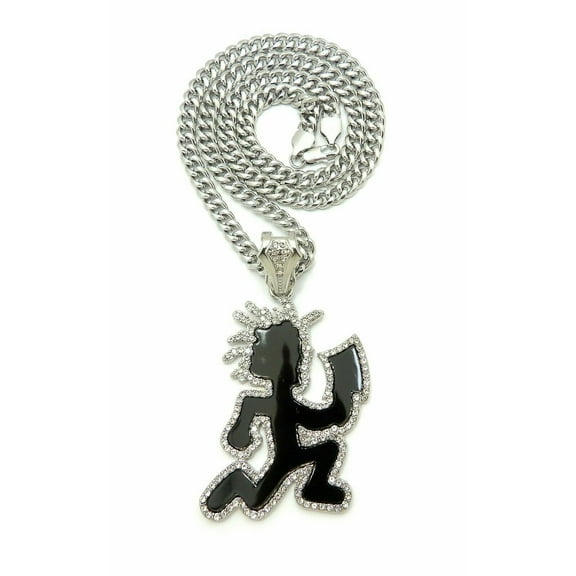 HIP HOP ICED SILVER PLATED HATCHET MAN PENDANT & 6mm 24" CUBAN LINK CHAIN NECKLACE