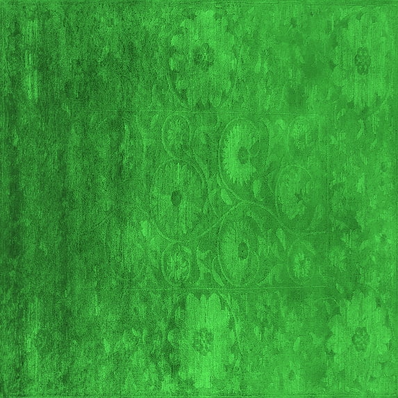 Ahgly Company Indoor Square Oriental Green Industrial Area Rugs, 7' Square