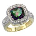 thumbnail image 1 of 10K Yellow Gold Natural Mystic Topaz Ring Diamond Accent, Cushion-cut 9x9mm Diamond Accent, size 9, 1 of 1
