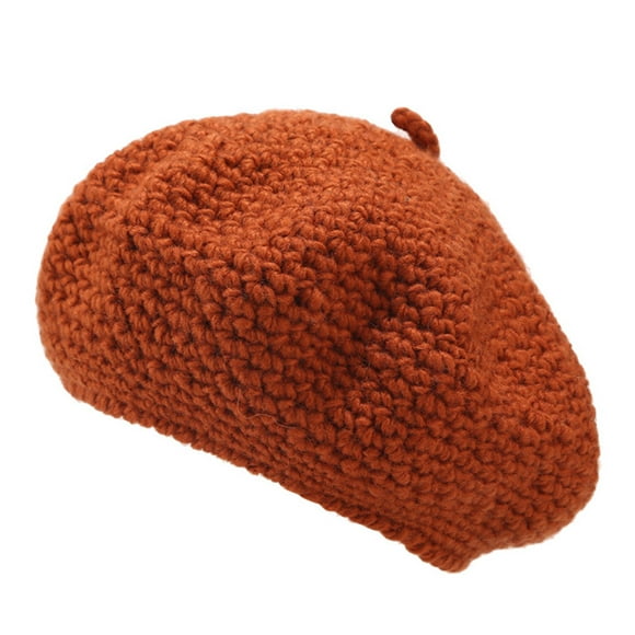 Penkiiy Knit Beret Hat for Women, French Style Beanie Winter Fashion Warm Wool Lining Knit Cap Slouchy French Hats Knit Coffee