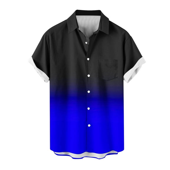 Mens Gradient Short Sleeve Casual Shirts Vintage Button Down Shirt Beach Summer Vacation Clothes