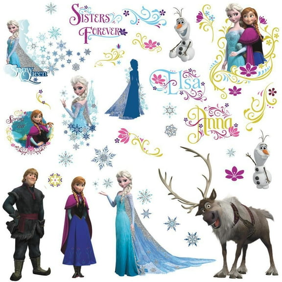 Disney Frozen Family Peel & stick Wall Decals with Glitter, 36 Count