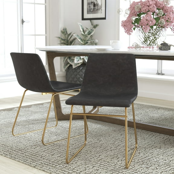 Flash Furniture 18" Table Height Timeless Mid-Back Sled Base Dining Chairs, Set of 2, Dark Gray/Gold