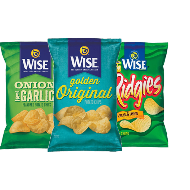 Wise Golden Original, Sour Cream & Onion Ridgies & Onion/Garlic Potato