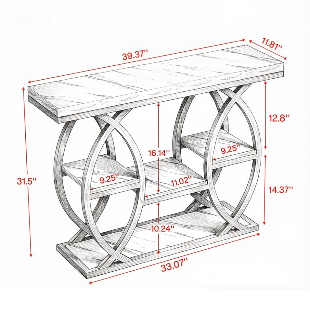 Long Console Table, 4-Tier Narrow Entryway Table with Storage, Industrial Metal Frame, Particle Board Top