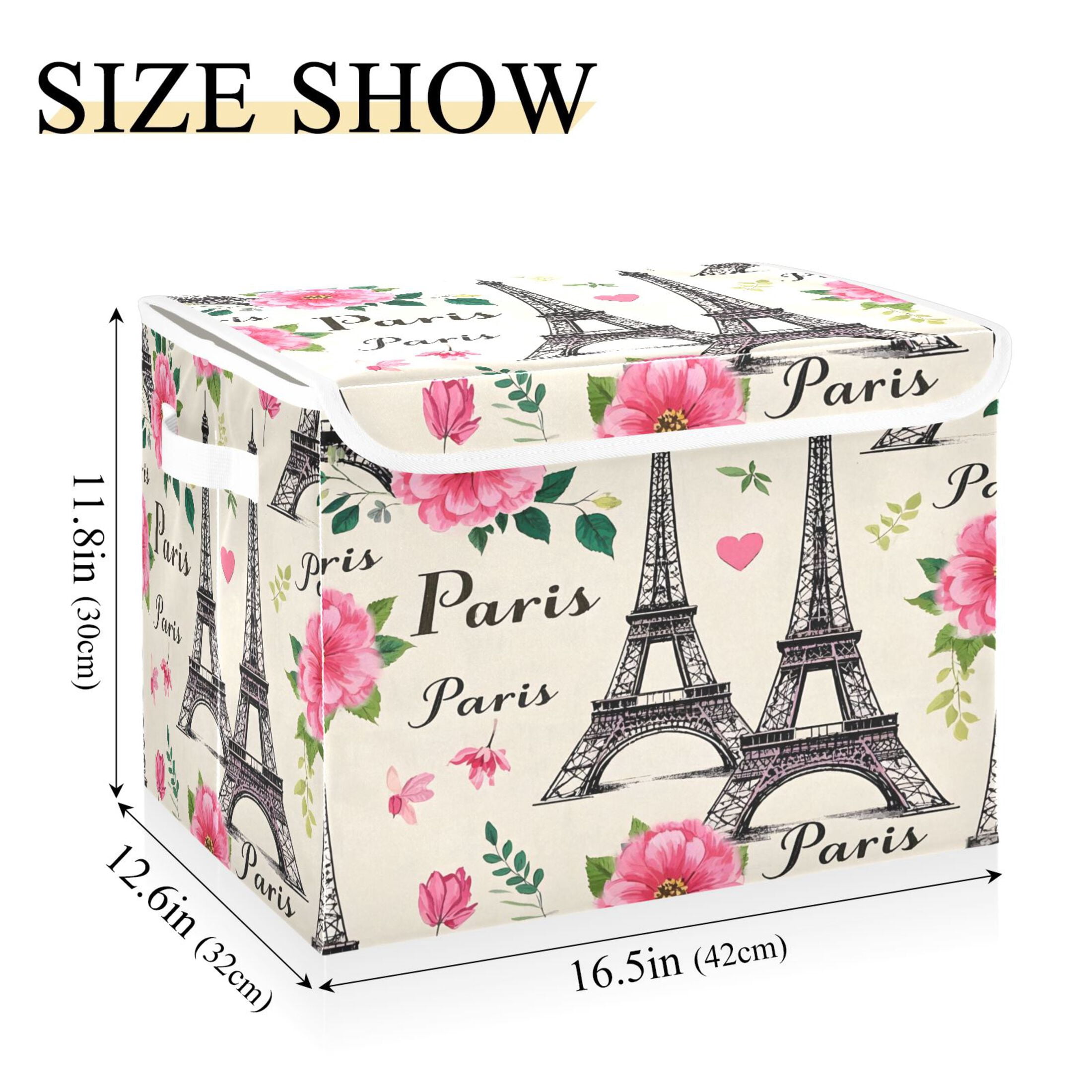 Ryvnso Paris Tower Flowers Large Lidded Foldable Storage Baskets Cubes Boxes Lids Bin for Home