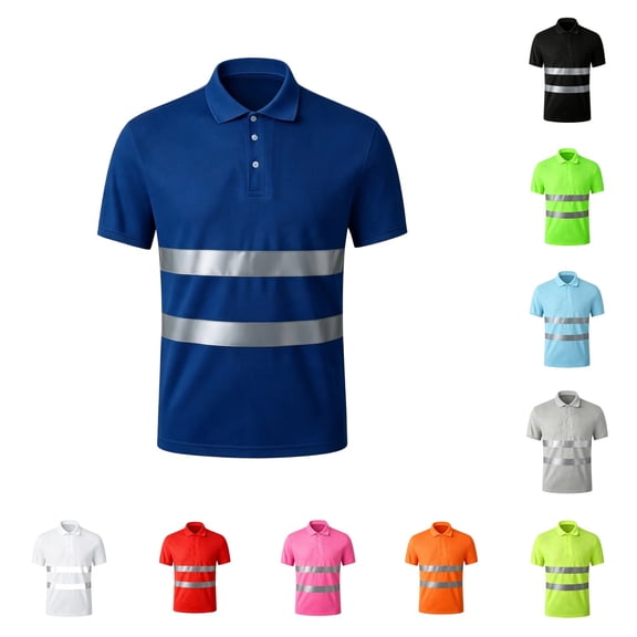 Urbanix Mens High Vis Work Shirts Reflective Quick Dry Neon Short Sleeve T Shirts Lightweight Soft Fluorescent Tops for Factory Workshop Work Royal Blue L