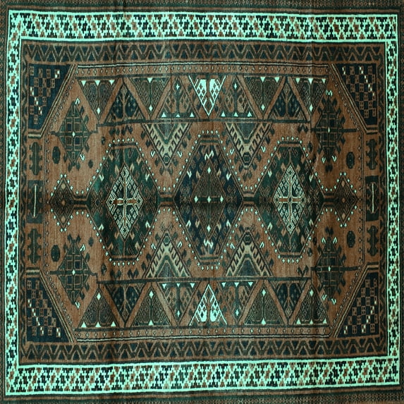 Ahgly Company Machine Washable Indoor Square Persian Turquoise Blue Traditional Area Rugs, 3' Square
