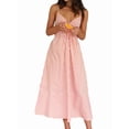 thumbnail image 3 of Women'S Summer V-Neck Maxi Dress Striped Holiday Bohemian Beach Spaghetti Strap Sundress Back Tie Pink M, 3 of 9