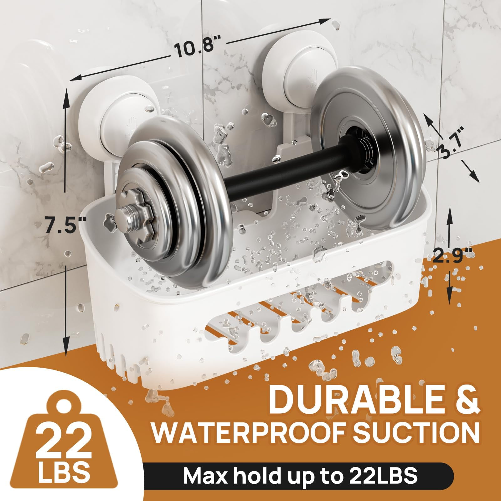 Shower Caddy Suction Cup 2 Pack, Shower Organizer Removable Bathroom Shelf, Storage Suction Powerful Max Hold 22lbs Bathroom Caddy Waterproof Holder, White