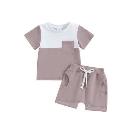 

Bslissey Toddler Baby Girls Casual Shorts Sets Short Sleeve Contrast Color T-shirt Tops + Elastic Waist Folded Hem Shorts 0-3T Infant Casual Summer 2Pcs Outfits