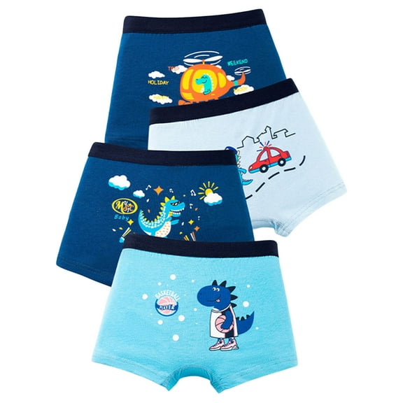 Wuxian Boys Kids Underwear Soft Cotton Boxer Briefs Dinosaur Truck Printed 4 Pack For Pupil Kindergarten Kids,Sky Blue,4-6 Years