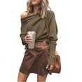 thumbnail image 2 of Suéter de Otoño para Mujer, Informal, de Larga Tipo Murciélago, Holgado, con Hombros Descubiertos, de Punto. Caqui S, 2 of 8