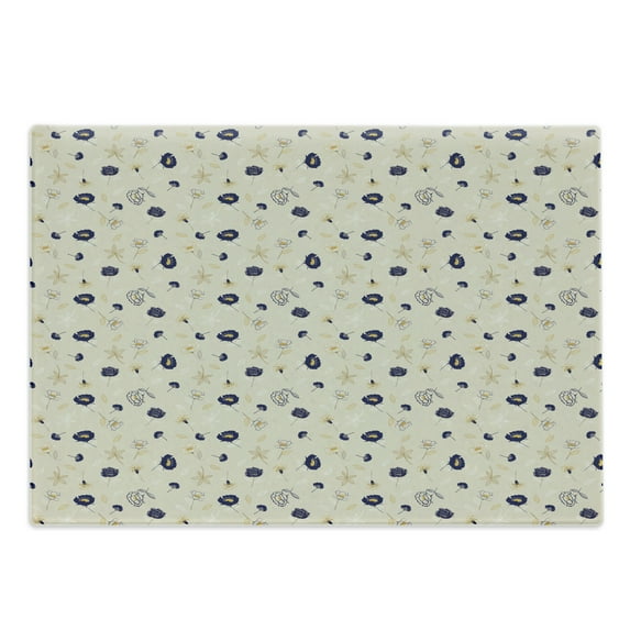 Flower Cutting Board, Gentle Floral Pattern Outline and Abstract Print, Decorative Tempered Glass Cutting and Serving Board, in 3 Sizes, by Ambesonne