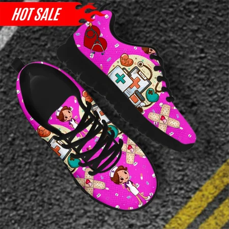 

Women s Nurse Sneakers Medical Print Flat Shoes for Female Nurse Girls Cartoon Pattern Footwear Zapatos Enfermera