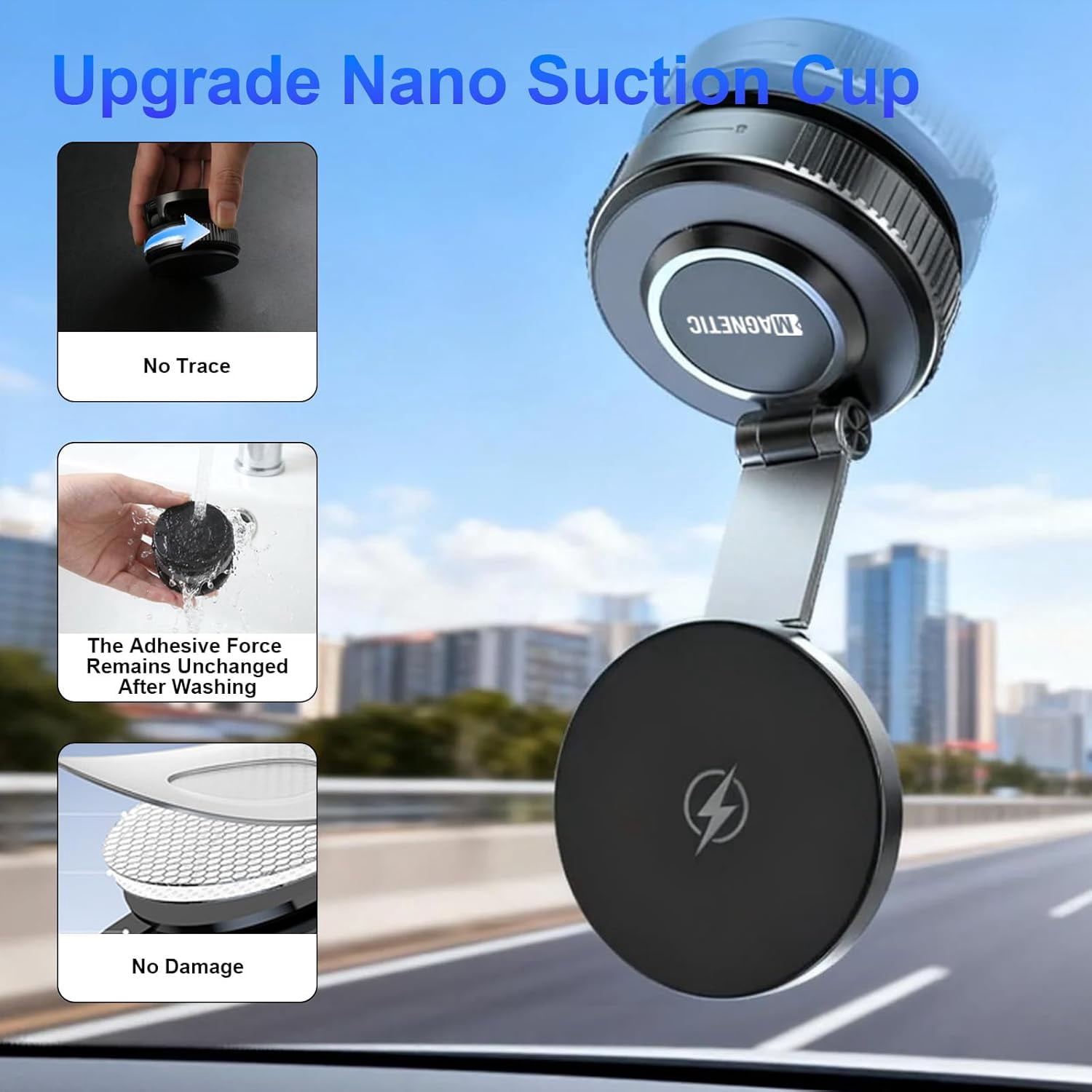 for MagSafe Car Mount Charger, 15W Fast Charging Wireless Magnetic Car Phone Holder, 780°Adjustable Car Mount, Portable Phone Mount for Car