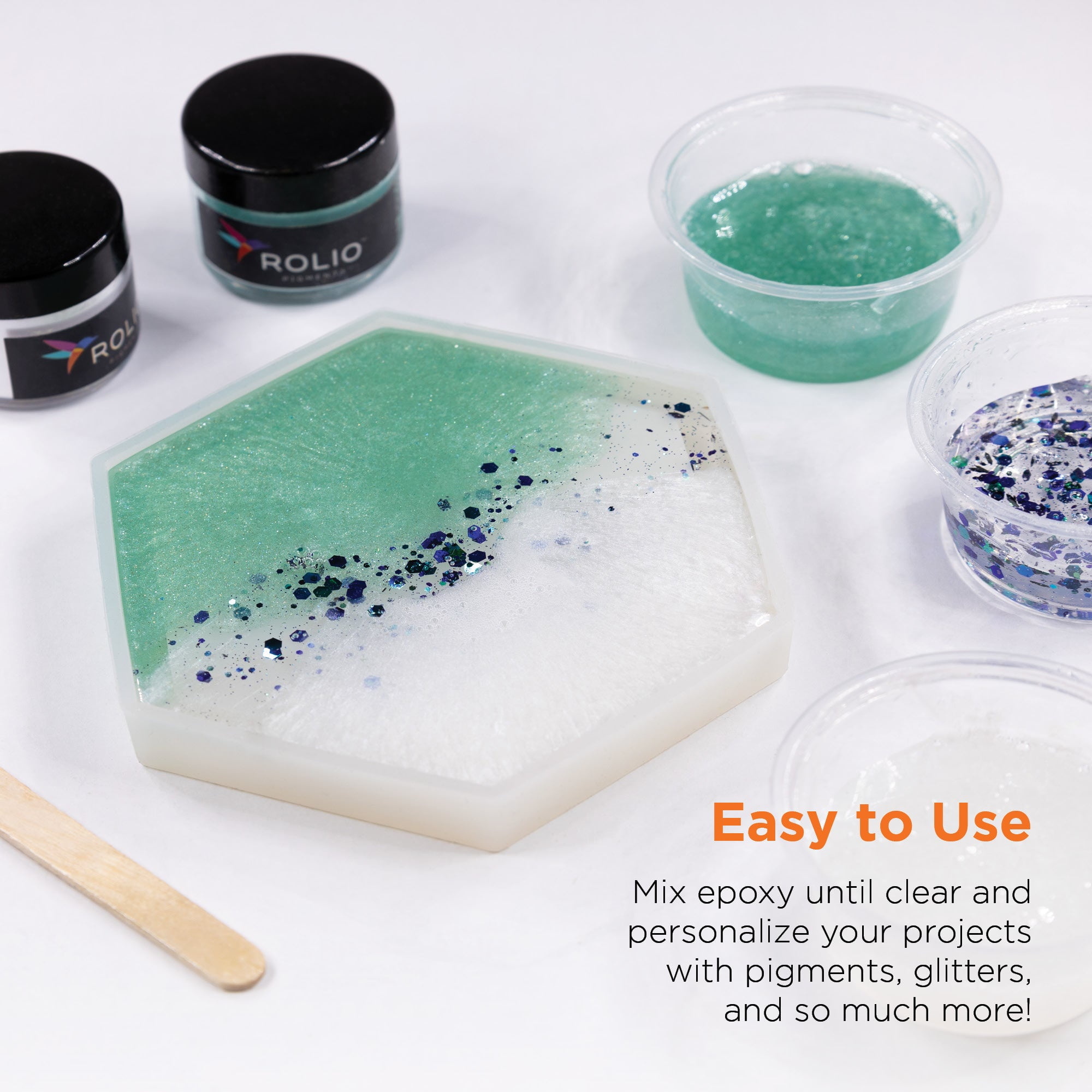 Rolio Epoxy Resin and Hardener Kit - Crystal Clear UV Resistant Resin for Coating, Jewelry, Wood, Molds & DIY Crafts, Easy Cast Resin - 16 oz Kit