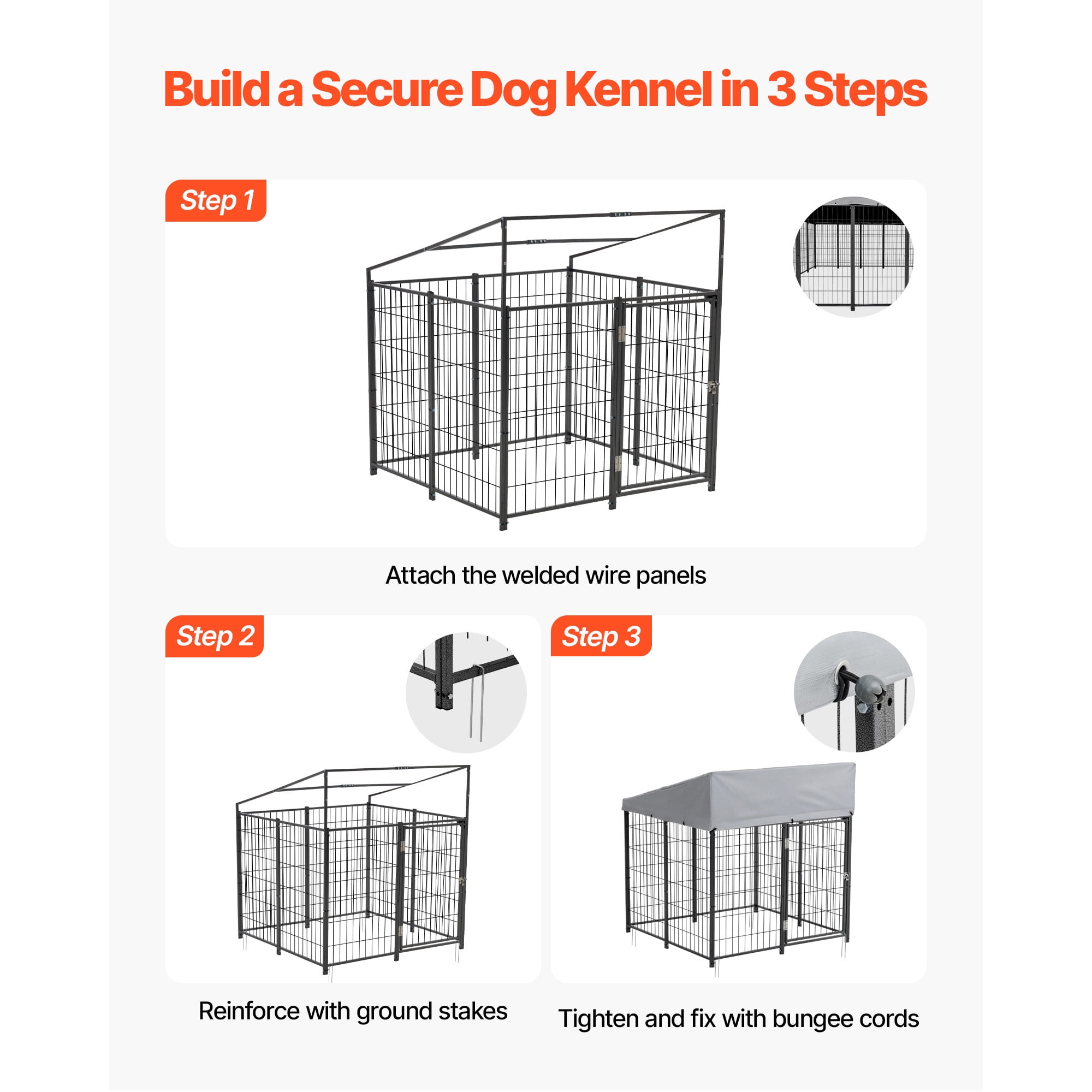 KFFKFF Outdoor Dog Kennel, 3.67 x 3.78 x 4.1 ft Spacious Pet Enclosure with Secure Lock, Weatherproof Roof Cover for UV Protection, Durable Cage Run for Medium to Large Dogs