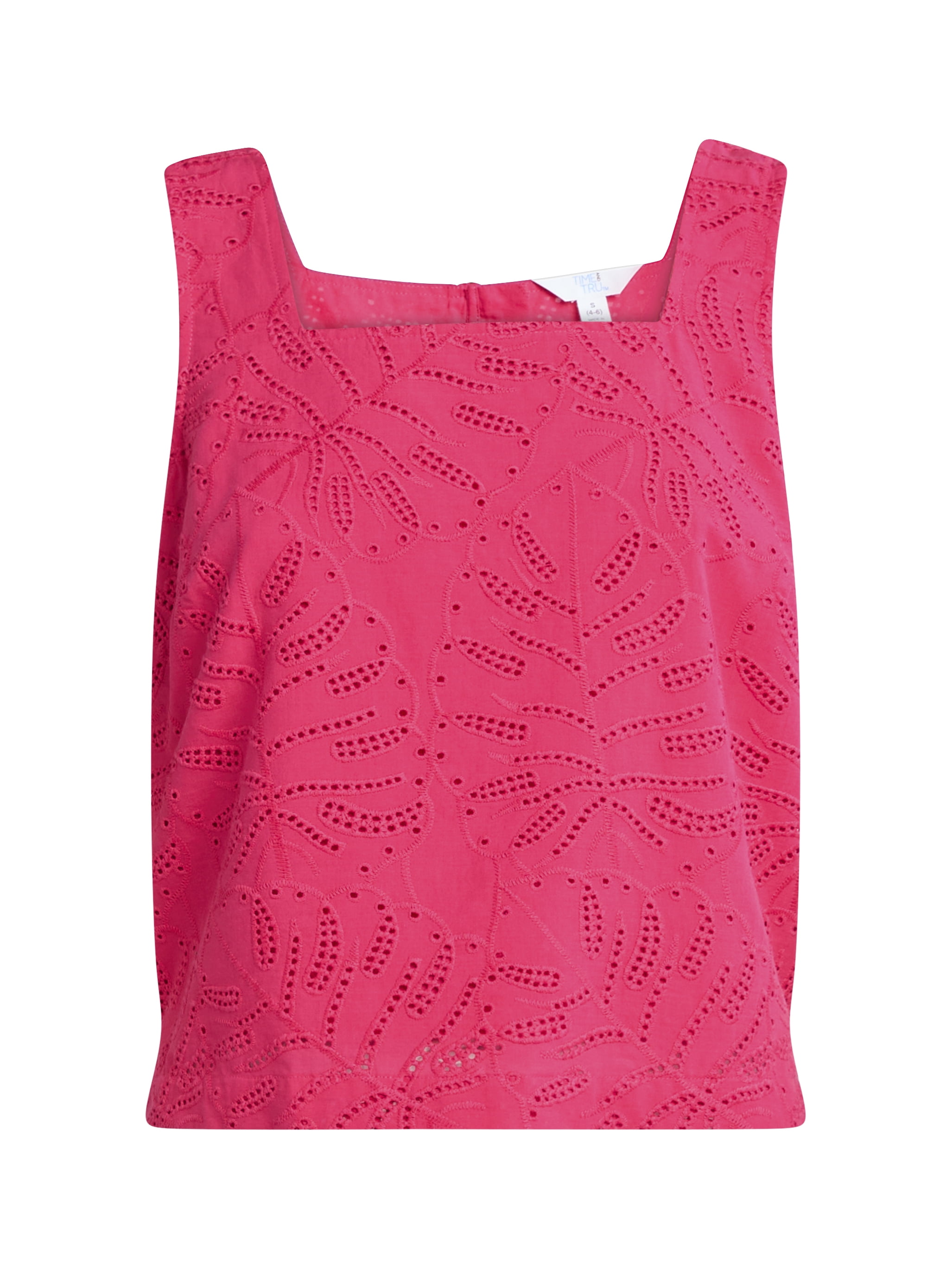 Time and Tru Women's and Women's Plus Eyelet Leaf Pattern Cotton Tank Top, XS-4X