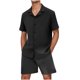 thumbnail image 1 of Mens Botón Abajo Camisa de Manga Corta Arrugas Libres Casual Deportes Cardigan Set, Color Sólido Cuello de Verano Camisa Y Pantalones Cortos, 1 of 6