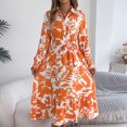 thumbnail image 4 of Ovzne Robes pour Femmes Robe pour Femme Imprimé Floral Manches Longues Col à Revers Boucle Taille Dentelle Robe Longue Grande Taille Robe Manches Longues Imprimée Liquidation, 4 of 6