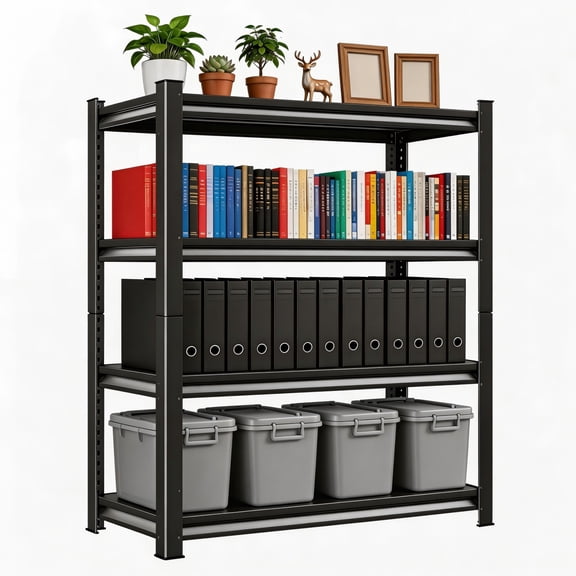 24"W Garage Shelving, 4 Tier Heavy Duty Adjustable Storage Shelves, 12"D x 44"H Metal Rack with Double Edge Columns, Waterproof Rustproof Heavy Duty Shelf for Home Kitchen Garage