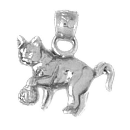 18K White Gold Cat Pendant - 15 mm