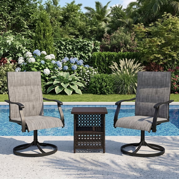 Skandiquip Patio Swivel Dining Chairs Set of 2, 360° Swivel High Back Padded Textilene Metal Chairs for Garden Pool Backyard, Gray