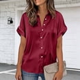 thumbnail image 4 of Women Silk Satin Button Down Shirts Short Sleeve V Neck Work Office Blouse Business Casual Tunic Tops, 4 of 6