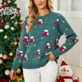 thumbnail image 2 of Suéter navideño para mujer Calcetines navideños de dibujos animados Patrón de copo de nieve Jersey con cuello redondo Suéter suelto de punto de manga larga Top Verde M, 2 of 8