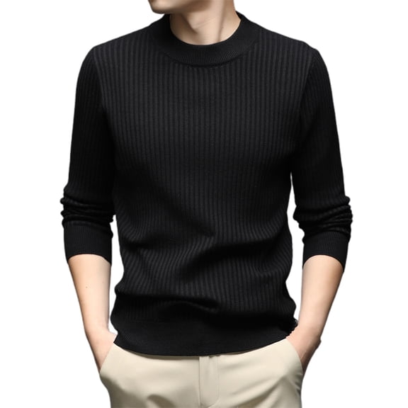 GBSYEWXS Pullover Sweater For Men Crew Neck Long Sleeve Elegant Fall Solid Color Black Sweaters