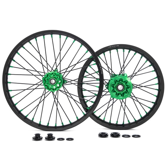 21" 19" Wheels Rims Hubs Set For Kawasaki KX250F KX450F 2006-2018 2007 2008 2009 2010 2011 2012 2013 2014 2015 2016 2017 KX125 KX250 2006-2013 KX 250 2019-2020 Black Rim Green Hub