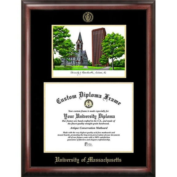 Campus Images MA990LGED University of Massachusetts Gold embossed diploma frame with Campus Images lithograph