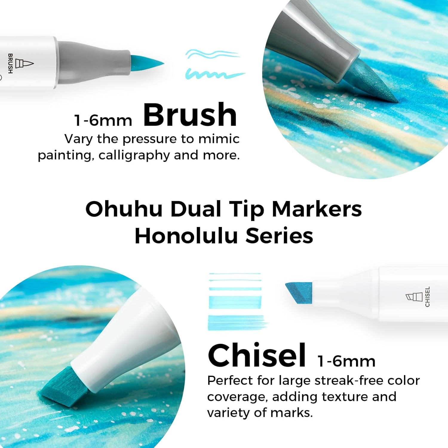Ohuhu Pastel Alcohol Brush Markers- 48 Pastel Colors of Honolulu Blossoming- Brush & Chisel Dual Tips- Refillable-New Color Codes