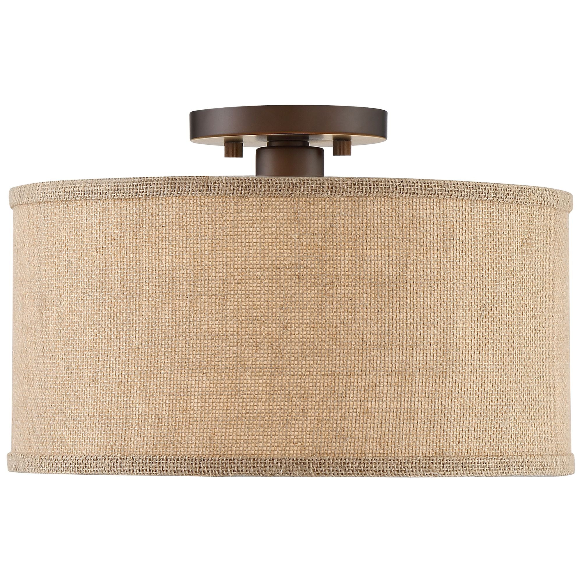 360 Lighting Adams Modern Ceiling Light Semi Flush Mount Fixtures 14" Wide Set of 2 Bronze Burlap Fabric Drum Shade for Bedroom Kitchen Living Room