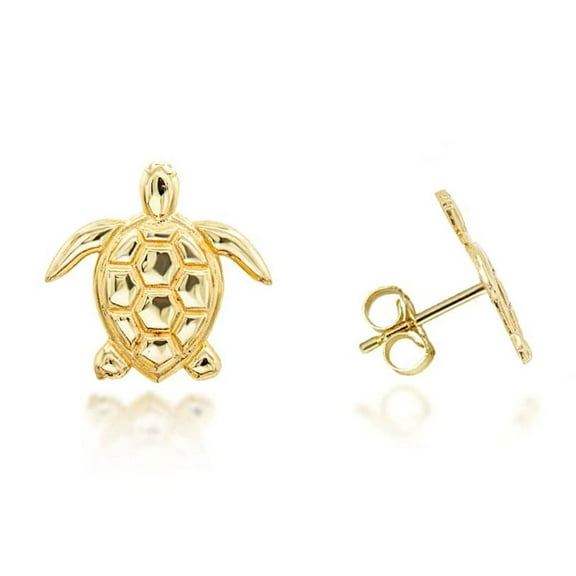 Yellow Gold Marine Sea Turtle Stud Earrings (10K)
